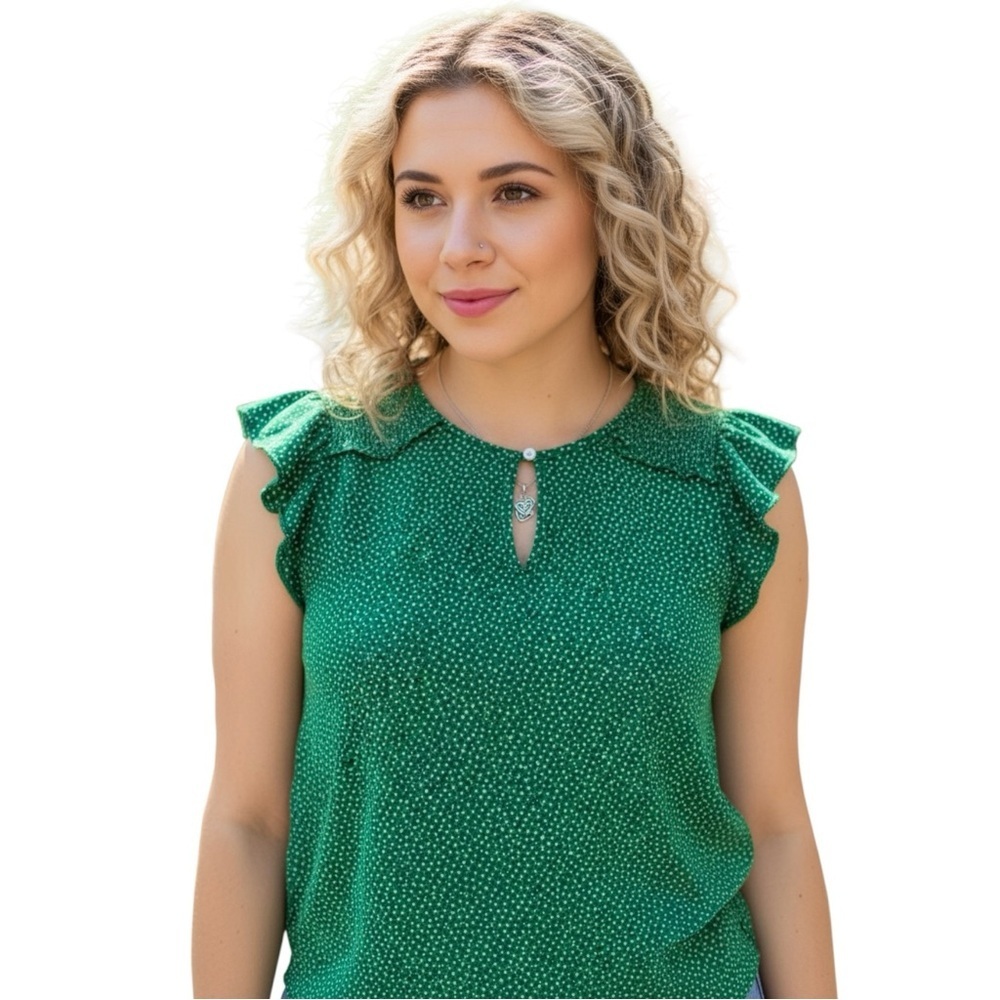 Adrianna Papell Green Pattern Blouse Like New!